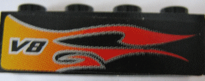 3010pb044L - Brick 1 x 4 with Flame and V8 Left Pattern (Sticker) - Set 8643