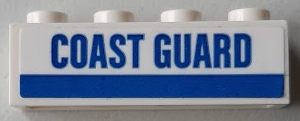 3010pb315 - Brick 1 x 4 with Blue Stripe and 'COAST GUARD' on White Background Pattern (Sticker) - Set 60164