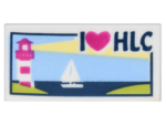 3069bpb0382 - Tile 1 x 2 with Groove with Lighthouse, Sailboat and 'I Heart HLC' Pattern