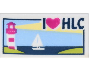 3069bpb0382 - Tile 1 x 2 with Groove with Lighthouse, Sailboat and 'I Heart HLC' Pattern