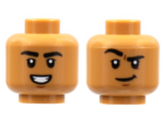3626cpb2884 - Minifigure, Head Dual Sided, Black Eyebrows, Smile with Teeth / Grin with Raised Eyebrow Right Pattern - Hollow Stud