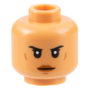 3626cpb2928 - Minifigure, Head Female Black Eyebrows, Reddish Brown Lips and Cheek Lines, Frown Pattern - Hollow Stud