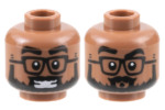 3626cpb3153 - Minifigure, Head Dual Sided Black Eyebrows, Glasses, and Full Beard, Smile with Teeth / Pucker Pattern - Hollow Stud
