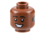 3626cpb3156 - Minifigure, Head Black Eyebrows, Lopsided Smile with Teeth, Bright Light Blue Hearing Aid on Left Pattern - Hollow Stud