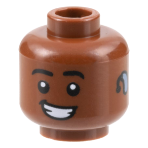 3626cpb3156 - Minifigure, Head Black Eyebrows, Lopsided Smile with Teeth, Bright Light Blue Hearing Aid on Left Pattern - Hollow Stud