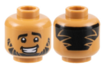 3626cpb3158 - Minifigure, Head Black Eyebrows, Full Beard, Hair on Back, Zigzag Styling Pattern - Hollow Stud