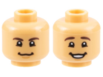 3626cpb3160 - Minifigure, Head Dual Sided Dark Brown Eyebrows, Chin Dimple, Grin / Smile with Teeth Pattern - Hollow Stud