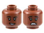 3626cpb3162 - Minifigure, Head Dual Sided Female, Black Eyebrows, Dark Brown Chin Dimple, Open Mouth, Lopsided Smile / Scared Pattern - Hollow Stud