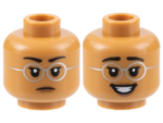 3626cpb3163 - Minifigure, Head Dual Sided Female Black Eyebrows, Silver Round Glasses, Neutral / Smile with Teeth Pattern - Hollow Stud