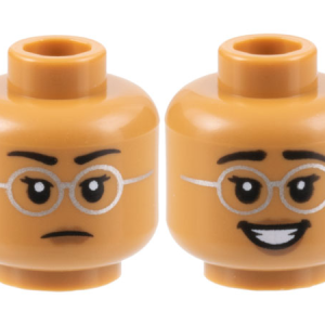 3626cpb3163 - Minifigure, Head Dual Sided Female Black Eyebrows, Silver Round Glasses, Neutral / Smile with Teeth Pattern - Hollow Stud