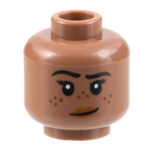 3626cpb3164 - Minifigure, Head Female Black Eyebrows, Reddish Brown Freckles, Dark Orange Lips, Lopsided Smile Pattern - Hollow Stud
