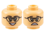 3626cpb3165 - Minifigure, Head Dual Sided Female Black Eyebrows, Glasses, Peach Lips, Open Mouth Smile / Scared Pattern - Hollow Stud