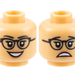 3626cpb3165 - Minifigure, Head Dual Sided Female Black Eyebrows, Glasses, Peach Lips, Open Mouth Smile / Scared Pattern - Hollow Stud