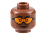 3626cpb3167 - Minifigure, Head Female Black Eyebrows, Orange Goggles, Dark Brown Lips Pattern - Hollow Stud