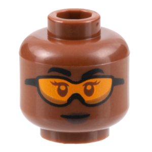 3626cpb3167 - Minifigure, Head Female Black Eyebrows, Orange Goggles, Dark Brown Lips Pattern - Hollow Stud