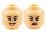 3626cpb3172 - Minifigure, Head Dual Sided Female Black Eyebrows, Nougat Eye Shadow and Lips, Open Smile / Disgust with Raised Eyebrow Right Pattern - Hollow Stud