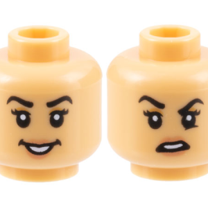 3626cpb3172 - Minifigure, Head Dual Sided Female Black Eyebrows, Nougat Eye Shadow and Lips, Open Smile / Disgust with Raised Eyebrow Right Pattern - Hollow Stud