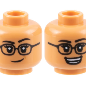 3626cpb3173 - Minifigure, Head Dual Sided Female Black Eyebrows and Glasses, Lopsided Grin / Open Mouth Smile Pattern - Hollow Stud