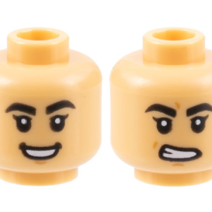 3626cpb3174 - Minifigure, Head Dual Sided Female Black Thick Eyebrows, Chin Dimple, Open Mouth Smile / Gritted Teeth Pattern - Hollow Stud