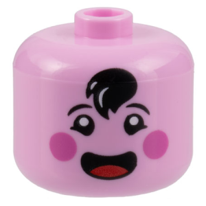 79435pb02 - Minifigure, Head, Modified Giant, Black Hair Tuft, Dark Pink Cheeks, Open Mouth with Red Tongue Pattern - Vented Stud