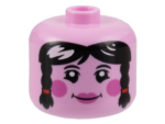 79435pb03 - Minifigure, Head, Modified Giant, Female Black Hair with Braids, Dark Pink Cheeks and Lips Pattern - Vented Stud
