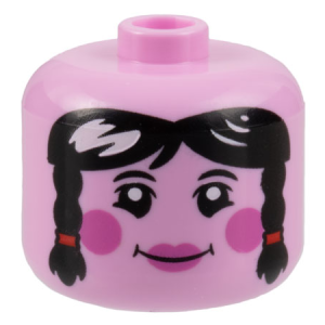 79435pb03 - Minifigure, Head, Modified Giant, Female Black Hair with Braids, Dark Pink Cheeks and Lips Pattern - Vented Stud