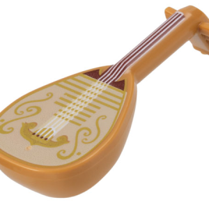 80503pb02 - Minifigure, Utensil Musical Instrument, Lute with Dark Red Neck, White Strings, and Tan Body with Gold Filigree Trim Pattern