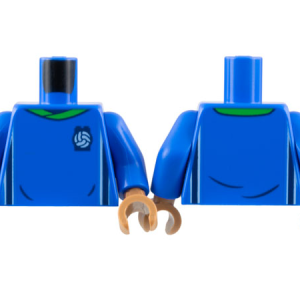973pb4962c01 - Torso Soccer Uniform, Bright Green Collar, White and Dark Blue Side Stripes, Soccer Ball on Brick Logo Pattern / Blue Arms / Medium Nougat Hands