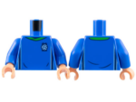973pb4962c02 - Torso Soccer Uniform, Bright Green Collar, White and Dark Blue Side Stripes, Soccer Ball on Brick Logo Pattern / Blue Arms / Nougat Hands