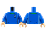 973pb4962c04 - Torso Soccer Uniform, Bright Green Collar, White and Dark Blue Side Stripes, Soccer Ball on Brick Logo Pattern / Blue Arms / Medium Tan Hands