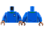 973pb4962c05 - Torso Soccer Uniform, Bright Green Collar, White and Dark Blue Side Stripes, Soccer Ball on Brick Logo Pattern / Blue Arms / Medium Brown Hands