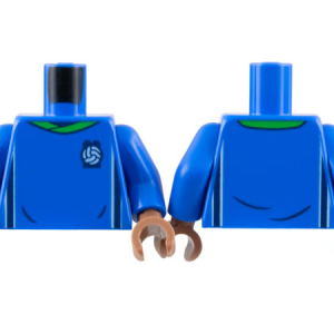 973pb4962c05 - Torso Soccer Uniform, Bright Green Collar, White and Dark Blue Side Stripes, Soccer Ball on Brick Logo Pattern / Blue Arms / Medium Brown Hands