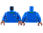 973pb4962c06 - Torso Soccer Uniform, Bright Green Collar, White and Dark Blue Side Stripes, Soccer Ball on Brick Logo Pattern / Blue Arms / Reddish Brown Hands