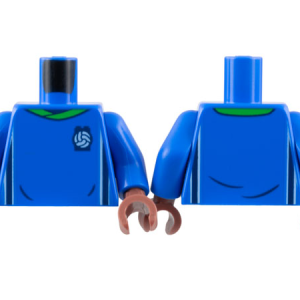 973pb4962c06 - Torso Soccer Uniform, Bright Green Collar, White and Dark Blue Side Stripes, Soccer Ball on Brick Logo Pattern / Blue Arms / Reddish Brown Hands