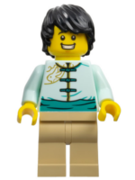 hol305 - Lunar New Year Parade Participant - Male, Light Aqua Tang Jacket, Tan Legs, Black Hair