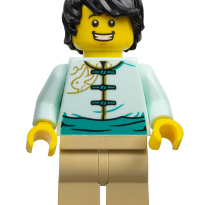 hol305 - Lunar New Year Parade Participant - Male, Light Aqua Tang Jacket, Tan Legs, Black Hair