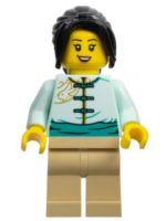 hol306 - Lunar New Year Parade Participant - Female, Light Aqua Tang Jacket, Tan Legs, Black Hair