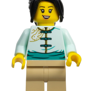 hol306 - Lunar New Year Parade Participant - Female, Light Aqua Tang Jacket, Tan Legs, Black Hair