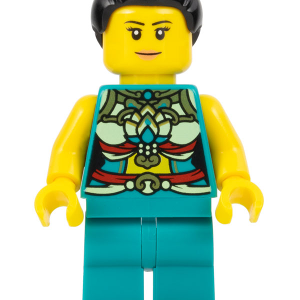 hol314 - Lunar New Year Parade Participant - Musician, Female, Ornate Dark Turquoise Costume, Black Bun, Slight Smile