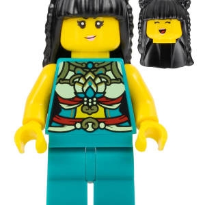 hol316 - Lunar New Year Parade Participant - Musician, Female, Ornate Dark Turquoise Costume, Black Long Hair