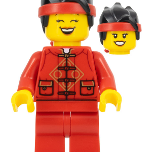 hol318 - Lunar New Year Parade Participant - Female, Red Tang Jacket, Red Legs, Black Hair with Red Headband