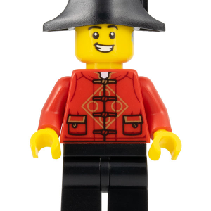 hol321 - Lunar New Year Parade Participant - Male, Red Tang Shirt, Black Legs, Pirate Bicorne Hat