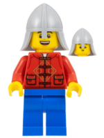 hol322 - Lunar New Year Parade Participant - Male, Red Tang Shirt, Blue Legs, Castle Guard Helmet with Neck Protector