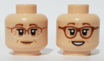 3626cpb2910 - Minifigure, Head Dual Sided Female, Reddish Brown Eyebrows, Cheek and Brow Lines, Glasses, Smile / Open Mouth Smile Pattern - Hollow Stud