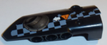 64391pb033 - Technic, Panel Fairing # 4 Small Smooth Long, Side B with Exhaust Port, White Arrow, Orange Caution Sign, Gray Checkered Pattern (Sticker) - Set 42002