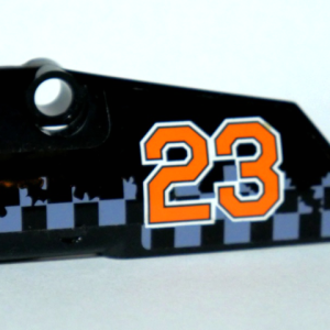 64683pb032 - Technic, Panel Fairing # 3 Small Smooth Long, Side A with Orange '23' on Gray Checkered Background Pattern (Sticker) - Set 42002