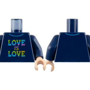 973pb4445c01 - Torso Collared Shirt, Rainbow 'LOVE IS LOVE' Pattern / Dark Blue Arms / Light Nougat Hands