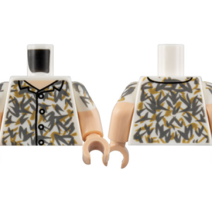 973pb4482c01 - Torso Shirt, Light Nougat Neck, Buttons, Dark Bluish Gray and Tark Tan Floral Pattern / Light Nougat Arms with White Short Sleeves, Floral Pattern / Light Nougat Hands