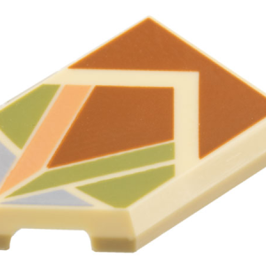 22385pb276 - Tile, Modified 2 x 3 Pentagonal with Dark Orange, Olive Green, Nougat, and Sand Blue Angular Shapes Pattern