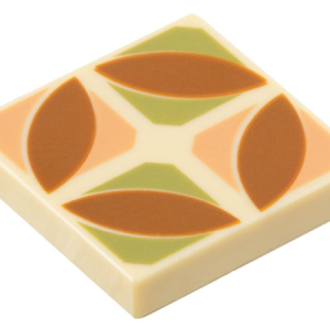3068bpb2183 - Tile 2 x 2 with Groove with Dark Orange Pointed Ovals in Nougat and Olive Green Quarters Pattern